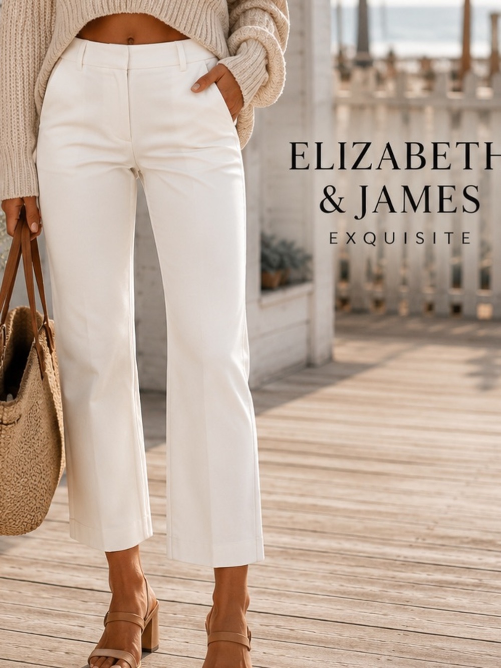 Elizabeth & James,Exquisite Silk Cropped Pants, Mid-Rise, Winter White, Size 2